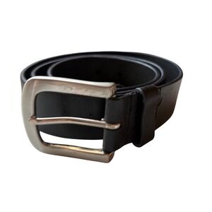 Mens Black Top Grain Leather Belt Silver Buckle Size 38 Classic Dress Casual